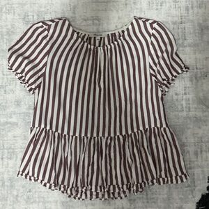 Madewell Striped Peplum Blouse Size Small | Brown Cream | Lightweight Top
